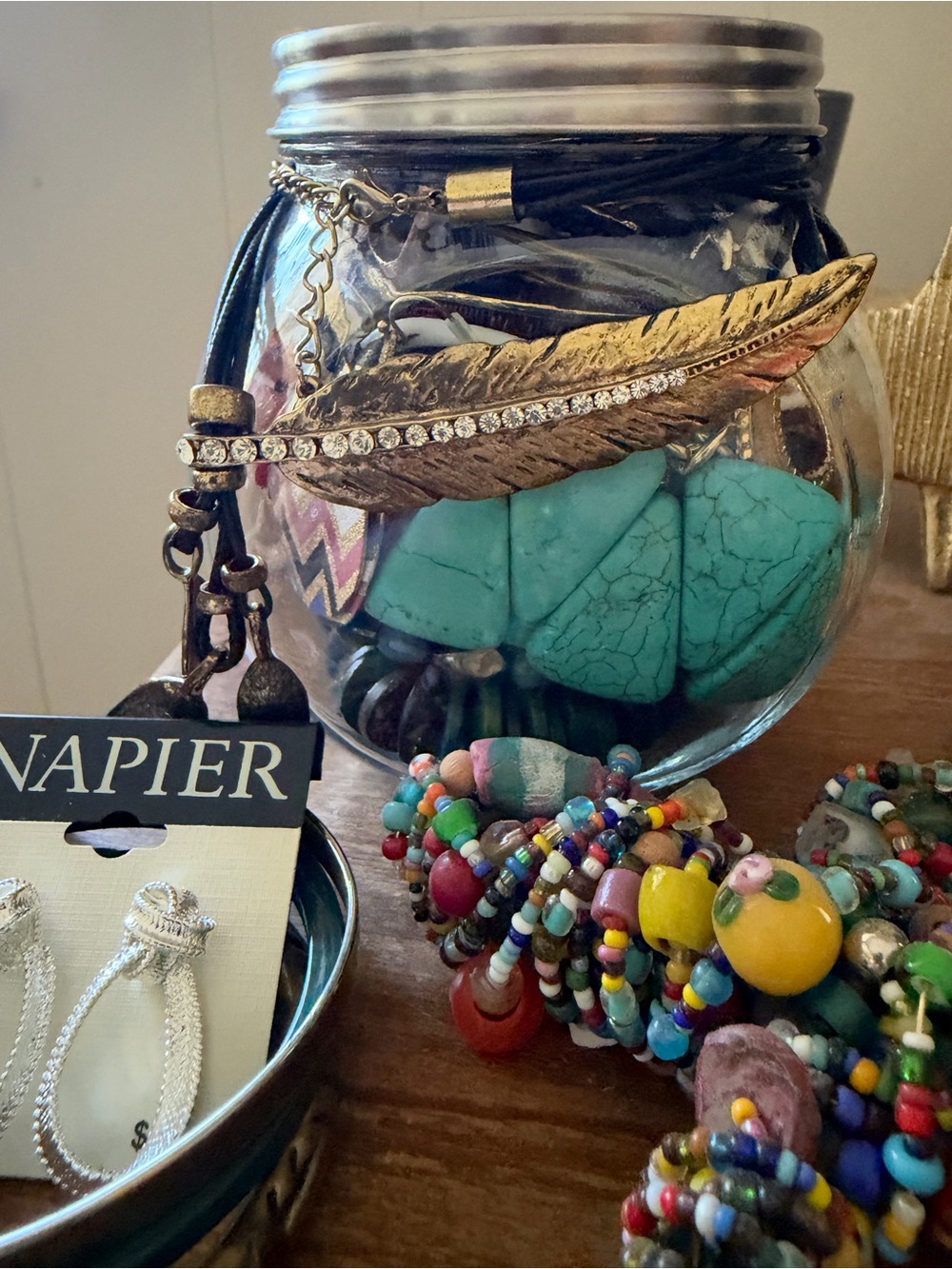 The golden silver southwestern mystery jewelry jar that’s packed full